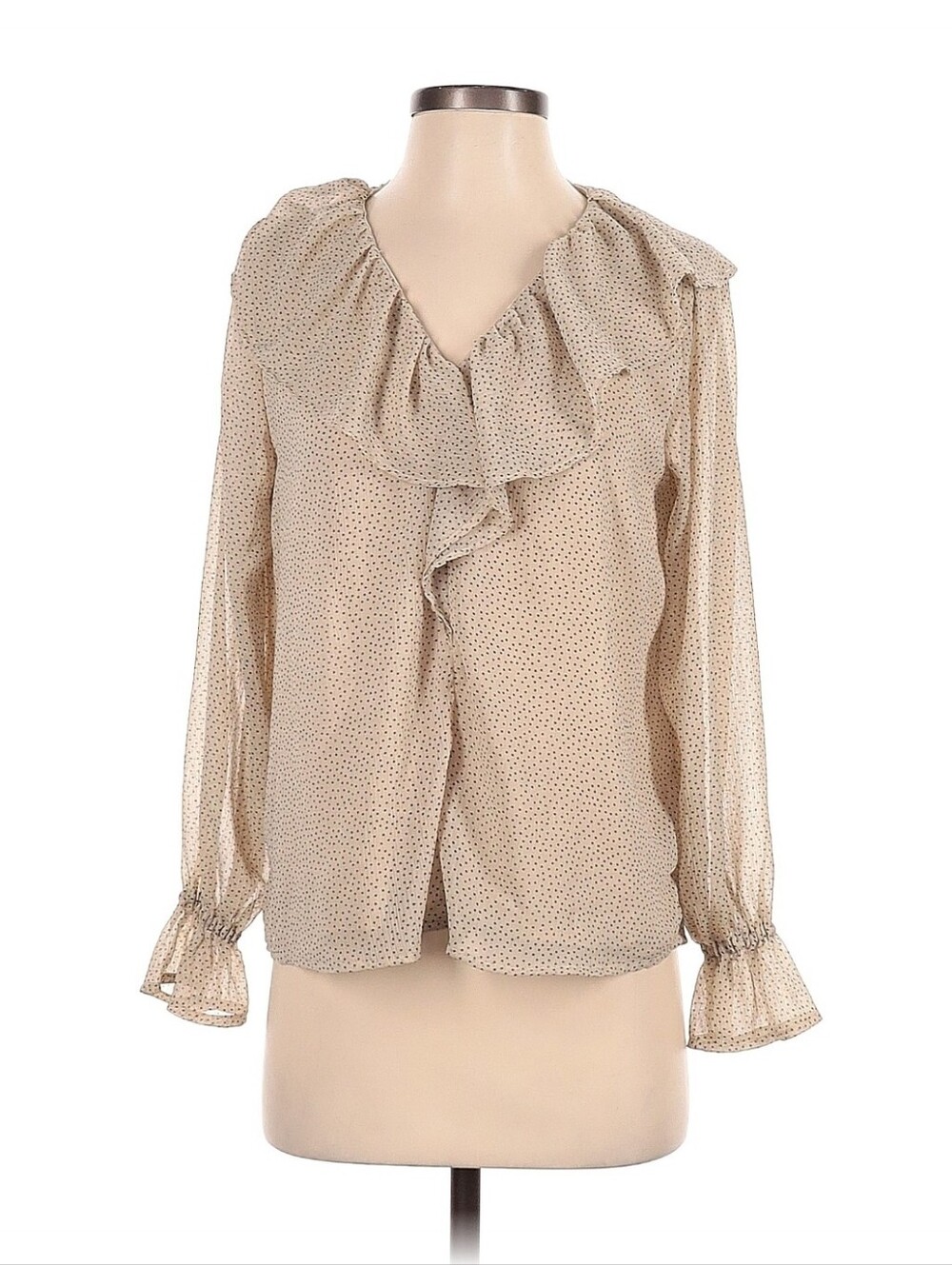 LOFT Petite Beige Top with Black Polka Dots